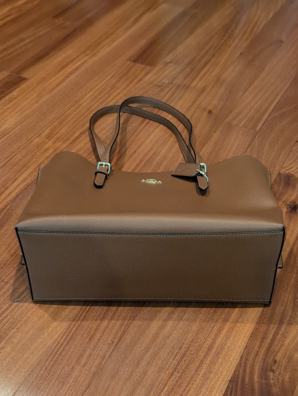 Coach Brown Pebbled Leather Tote with Gold Logo - Picture 4 of 7